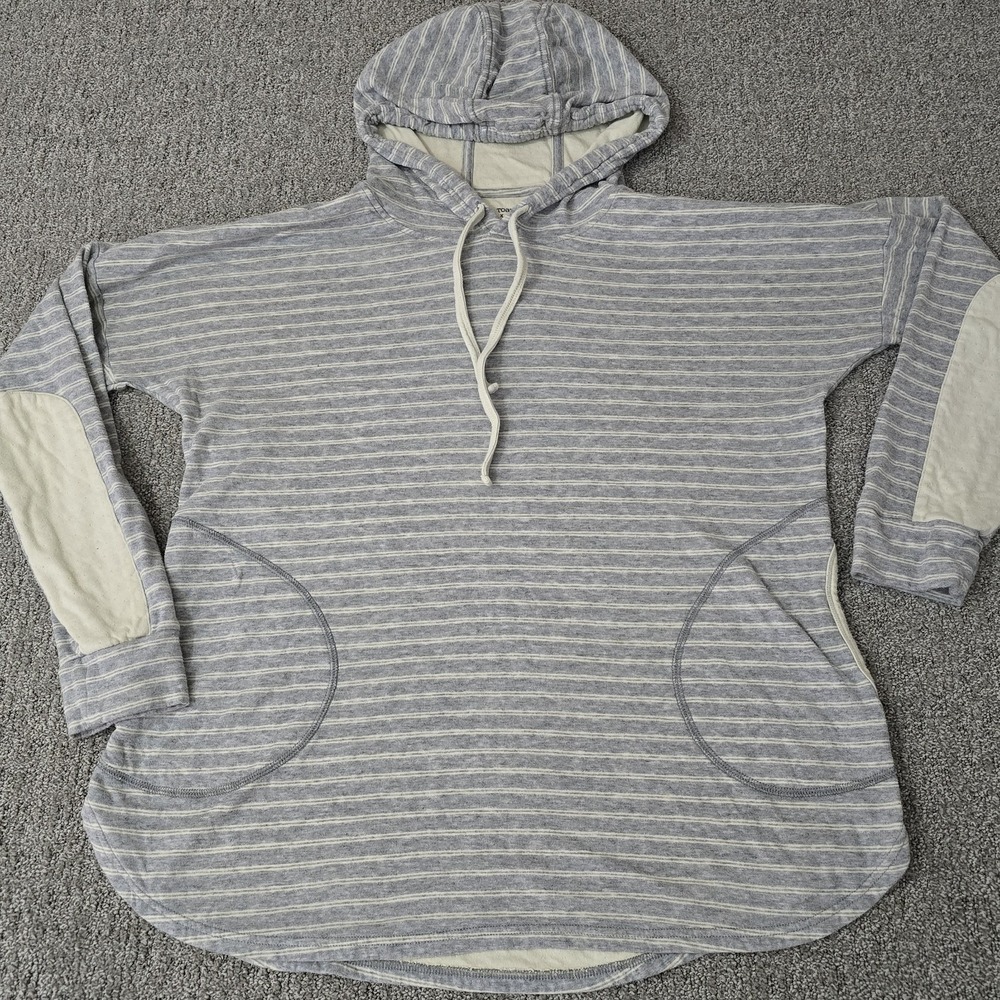 Toad & Co Striped Cowl Neck Hoodie Pullover Gray White Womens XL